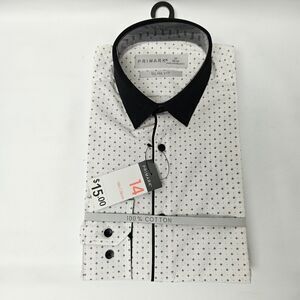 Primark Shirt Men Size 14" 36cm Slim Fit White Black Color Button Up Long Sleeve